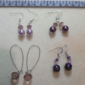 4 Pair Chic Purple and Pink Beaded Earrings Set